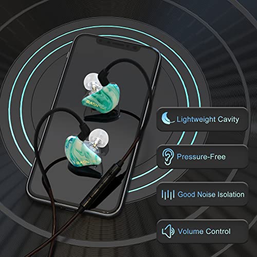 BASN MMCX in Ear Monitor,2DD+1BA Triple Driver Drummers IEM (Bluish White) | Noise-Isolating in Ear Headphones with Deep Bass,Two Detachable Cables,Comfort-fit IEM Earphone for Musicians,Audio Engineers - color: Bluish White