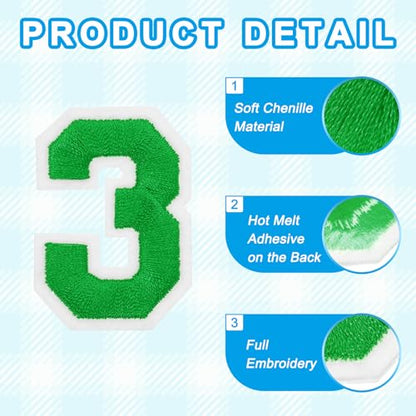MECCANIXITY Iron on Number Patches 2" Number 3 Iron on Embroidered Patch Sew on Letter Stickers Applique for Repairing Clothing Jeans Shoes Hats DIY(Green, Pack of 9) - style: Number 3