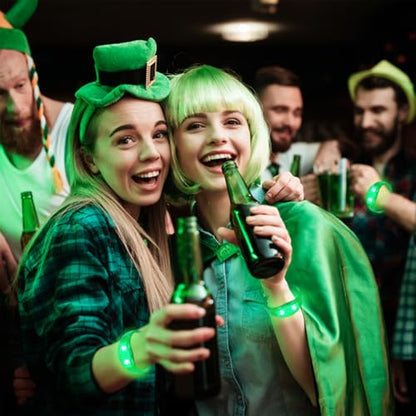 24 Pcs LED Glow Bracelets Sound Activated Music Control Light Up Bracelets for St Patty's Non Candy Goodie Gift Bag Stuffers Treats for Boy Girl For Birthday Party,Carnival,Concerts(green) - color: Green