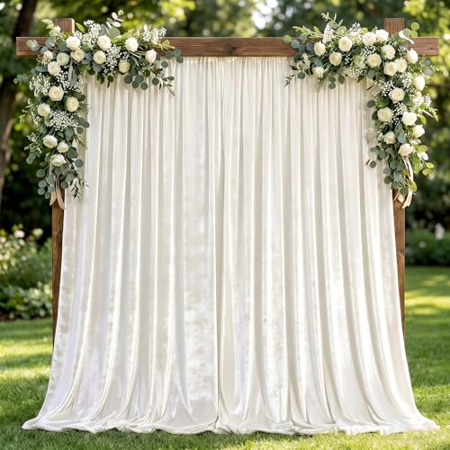 Hunnmingre 2 Pcs 5 X10 ft Ivory White Velvet Curtains Backdrop Drapes | Wrinkle Free Silky, Velvet Wedding Backdrop Drapes, Photo Curtains for Parties Birthday Baby Shower Photography Background - color: ivory white