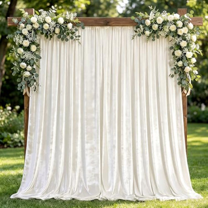 Hunnmingre 2 Pcs 5 X10 ft Ivory White Velvet Curtains Backdrop Drapes | Wrinkle Free Silky, Velvet Wedding Backdrop Drapes, Photo Curtains for Parties Birthday Baby Shower Photography Background - color: ivory white