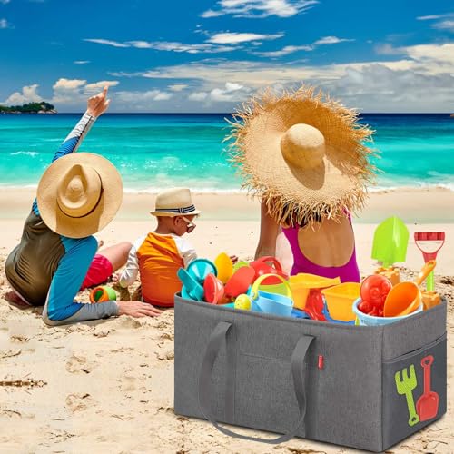 LHZK Standing Extra Large Utility Tote Bag with Metal Wire Frame and the Sides Rinforced, Extra Large Tote Bag with Handle, Reusable Grocery Bags Foldable, Beach Bag, Car Tote (Gray, 26''x15''x13'') - color: Dark Gray, size: 26''x15''x13''-1 Pack