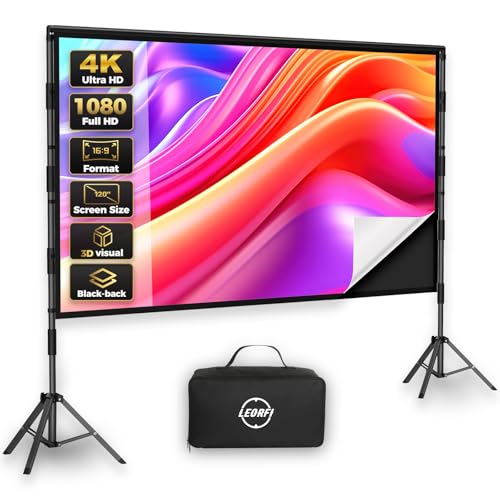 120 Inch Outdoor Projector Screen with Stand, Black Backing Screen - size: 120 inches (106.3 x 78.7 inches)