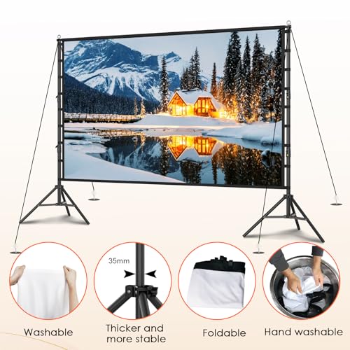 Outdoor Projector Screen with Stand, 200 inch Indoor Movie Screen 16:9 4K Rear Front Portable Projection Screen, Quick Setup Foldable Travel Home Theater Screen with Carry Bag for Backyard Camping - size: 200 inch-ZJ