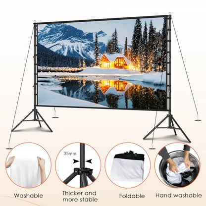 Outdoor Projector Screen with Stand, 200 inch Indoor Movie Screen 16:9 4K Rear Front Portable Projection Screen, Quick Setup Foldable Travel Home Theater Screen with Carry Bag for Backyard Camping - size: 200 inch-ZJ