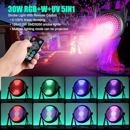 DJ Strobe Light,30W 126 LEDs RGB+W+UV 5IN1 Strobe Lights for Parties DJ Par Can Lights with Remote Control Sound Activated&Speed Control DJ Uplights for Birthday Party Halloween Festival - size: 1Pack Strobe Light