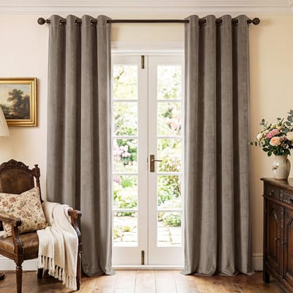 StangH Taupe Velvet Room Darkening Panels Privacy Protect, W42 x L84, 2 Pcs - color: Beige Series - Taupe, size: 42"W x 84"L (Pack of 2)