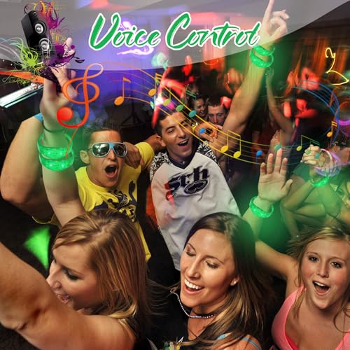 24 Pcs LED Glow Bracelets Sound Activated Music Control Light Up Bracelets for St Patty's Non Candy Goodie Gift Bag Stuffers Treats for Boy Girl For Birthday Party,Carnival,Concerts(green) - color: Green