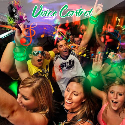 24 Pcs LED Glow Bracelets Sound Activated Music Control Light Up Bracelets for St Patty's Non Candy Goodie Gift Bag Stuffers Treats for Boy Girl For Birthday Party,Carnival,Concerts(green) - color: Green