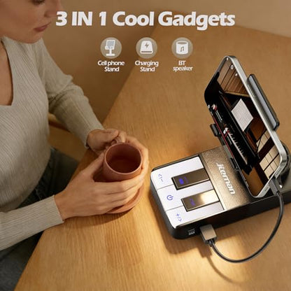JTEMAN Cell Phone Stand with Bluetooth Speaker and Charging Stand,Piano Keys Design,Music Lovers & Teacher Gifts,Birthday Gifts for Men Women Dad Mom,Cool Tech Gadgets-Black - color: Black