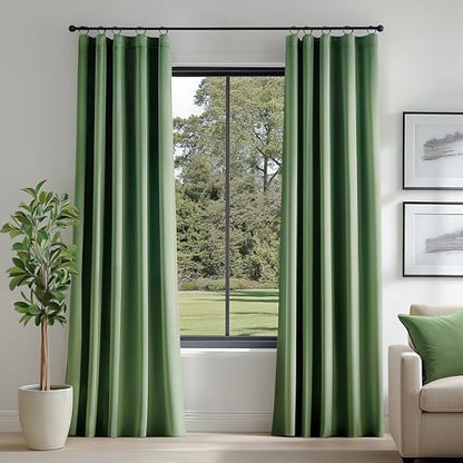 FMFUNCTEX Velvet Blackout Curtains Sage Green Thermal Insulated Curtains for Bedroom Living Room Darkening Curtains 84 Inches Long Soft Luxury Heavy Rod Pocket Sage Drapes Dining Room 2 Panels Set - color: Sage Green, size: 52"W x 84"L (Pack of 2)