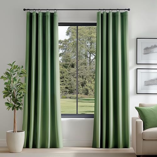 FMFUNCTEX Velvet Blackout Curtains Sage Green Thermal Insulated Curtains for Bedroom Living Room Darkening Curtains 90 Inches Long Soft Luxury Heavy Rod Pocket Sage Drapes Dining Room 2 Panels Set - color: Sage Green, size: 52"W x 90"L (Pack of 2)