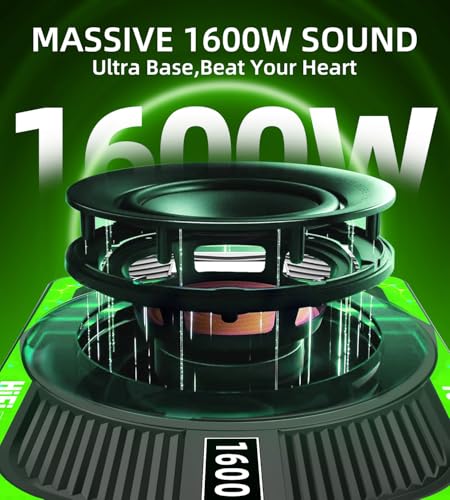 2026 Upgraded 10" 1600W Slim Under Seat Car Subwoofer with Built-in Amp & LED Ambient Lights - Low Profile Bass Sub for Car Audio Individual Controls (LPF/Gain/Bass Boost) High Output Distortion-Free - color: Green XZ