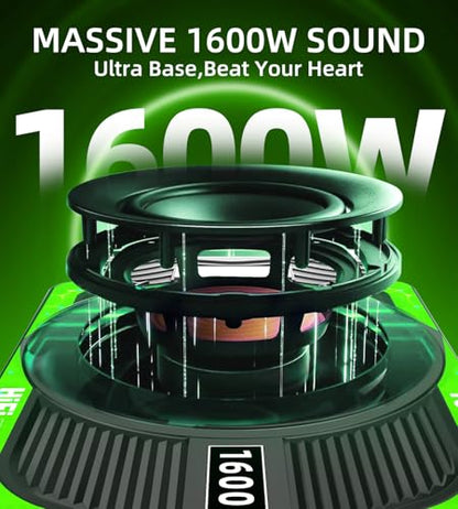 2026 Upgraded 10" 1600W Slim Under Seat Car Subwoofer with Built-in Amp & LED Ambient Lights - Low Profile Bass Sub for Car Audio Individual Controls (LPF/Gain/Bass Boost) High Output Distortion-Free - color: Green XZ