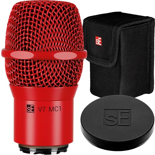 SE ELECTRONICS V7 MC1 Wireless Microphone Capsule - Compatible with Shure Wireless Transmitters - Professional Dynamic Microphone for Singing, Speech & Music Studio Recording (Red w MP03 Pouch) - color: Shure - Red (MP03 Pouch), style: MC1 = Shure Wireles