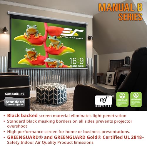 Elite Screens Manual B, 100-INCH 16:10, Manual Pull Down Projector Screen 4K / 8K Ultra HDR 3D Ready Auto-Lock Mechanism, 2-YEAR WARRANTY, M100X - color: White, size: 100 INCH, style: 16:10