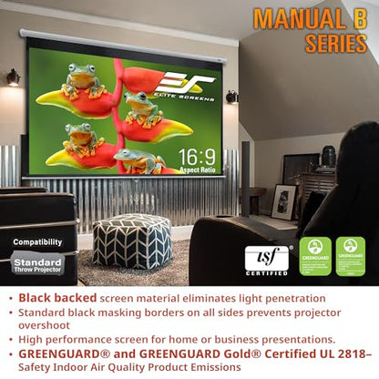 Elite Screens Manual B, 100-INCH 16:10, Manual Pull Down Projector Screen 4K / 8K Ultra HDR 3D Ready Auto-Lock Mechanism, 2-YEAR WARRANTY, M100X - color: White, size: 100 INCH, style: 16:10
