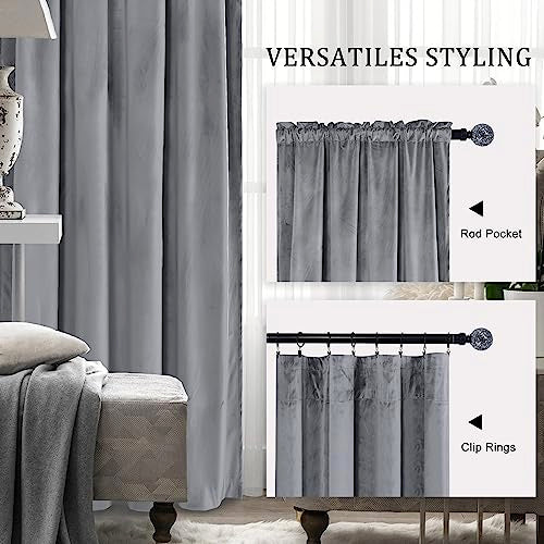 Hiasan Grey Velvet Blackout Curtains 96 inches Long, 2 Panels, 42W x 96L - color: Grey, size: 42"W x 96"L (Pack of 2)