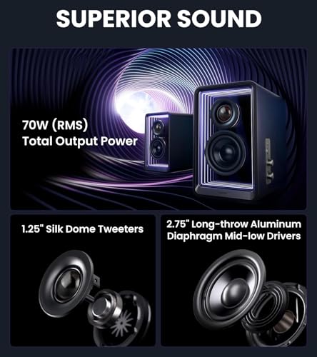 Edifier QR65 RGB Light Desktop Active Monitor, 70W RMS, Hi-Res Audio, Black | LDAC Bluetooth 5.3, 2.75" Long-Throw Aluminum Diaphragm mid-Low Drivers, 65W TurboGaN Charging, SUB Out, Multi Inputs, Stands - color: Black
