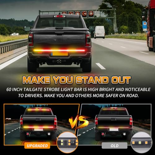 XRIDONSEN 48 inch 288 LED Tailgate Strobe Lights Rear Emergency Lights | Amber Red Flashing Warning Hazard Caution Safety Light Strip for Tow Plow Trucks Construction Vehicles Pickup Trailer - color: Amber/Red