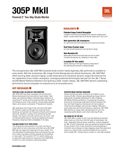 JBL Professional 305PMkII 5-Inch 2-Way Powered, Active Monitor Speaker for Near Field Music Production, Studio Monitor, Desktop Computer, Hi-Fi Audio. Sold Individually, Black - style: 305P single