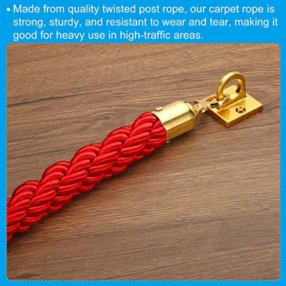 PATIKIL Stanchion Rope, 1.5m/5Ft Barrier Rope Twisted Post Ropes with Snap Hooks for Posts Stands Queue Divider Crowd Control of Hotel, Red Golden - color: Red / Golden