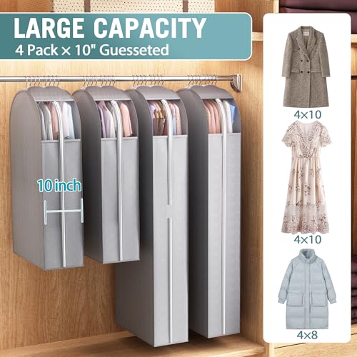 Liuoud 10" Gusseted Garment Bags for Hanging Clothes, Clear Window, 40"&60” - color: Grey with window, size: 40+60 inch