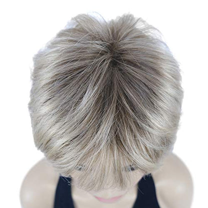 Lydell Short Layered Shaggy Wavy Full Synthetic Wigs (R10-26 Blonde Mixed Dark Root) - color: #R10-26 Blonde Mixed Dark Root
