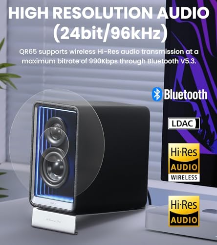 Edifier QR65 RGB Light Desktop Active Monitor, 70W RMS, Hi-Res Audio, Black | LDAC Bluetooth 5.3, 2.75" Long-Throw Aluminum Diaphragm mid-Low Drivers, 65W TurboGaN Charging, SUB Out, Multi Inputs, Stands - color: Black