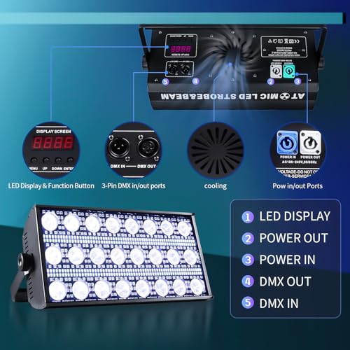 LED Stage Light 300W Strobe Lights, Wash & Beam DJ Bar Lighting, 664 Pcs RGBW LED with DMX512 Sound Activated 5/10/112 CH Uplights for Christmas Event Party Wedding Church Disco Club