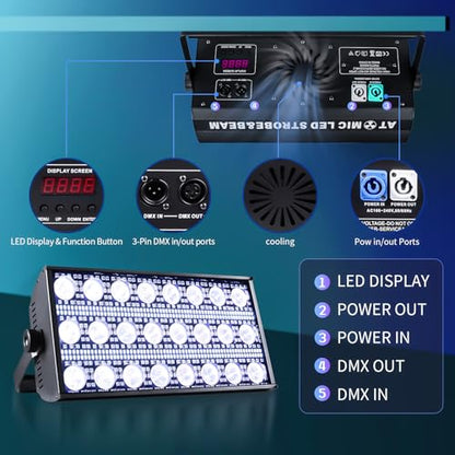 LED Stage Light 300W Strobe Lights, Wash & Beam DJ Bar Lighting, 664 Pcs RGBW LED with DMX512 Sound Activated 5/10/112 CH Uplights for Christmas Event Party Wedding Church Disco Club