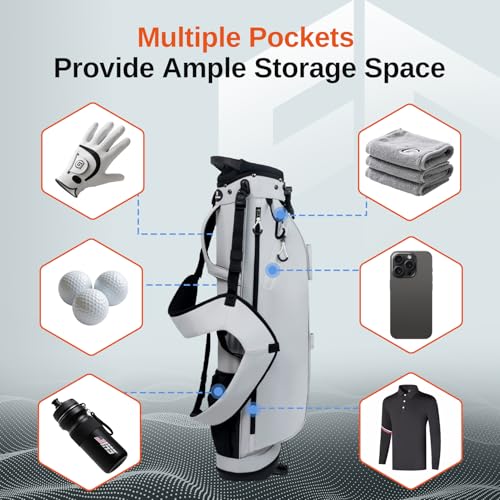 Lightweight Golf Stand Bag, 4-Way Full-Length Dividers, Holds Up to 10 Clubs, 3.7 lbs Golf Bag with Dual Straps & Stand for Driving Range, Par 3, and Standard Courses - color: Gray