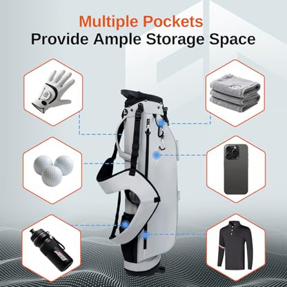 Lightweight Golf Stand Bag, 4-Way Full-Length Dividers, Holds Up to 10 Clubs, 3.7 lbs Golf Bag with Dual Straps & Stand for Driving Range, Par 3, and Standard Courses - color: Gray