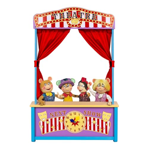 WodGod Wooden Puppet Theater, Puppet Theater with Curtains for Tabletop Drama Performance, Role-Playing,Great for Shows, Events and Pretend Play, Portable