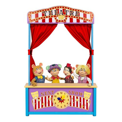 WodGod Wooden Puppet Theater, Puppet Theater with Curtains for Tabletop Drama Performance, Role-Playing,Great for Shows, Events and Pretend Play, Portable
