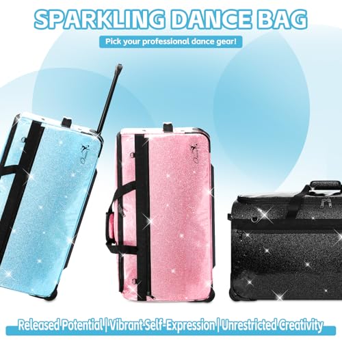 Dance Bag with Garment Rack and Curtain | 28" Sparkling Dance Competition Duffle Bag with Rack & Wheels | Upgraded Stable System | Ideal Rolling Dance Suitcase for Dancer Cheerleader Gymnast Traveler - color: 28" Sparkling Pink