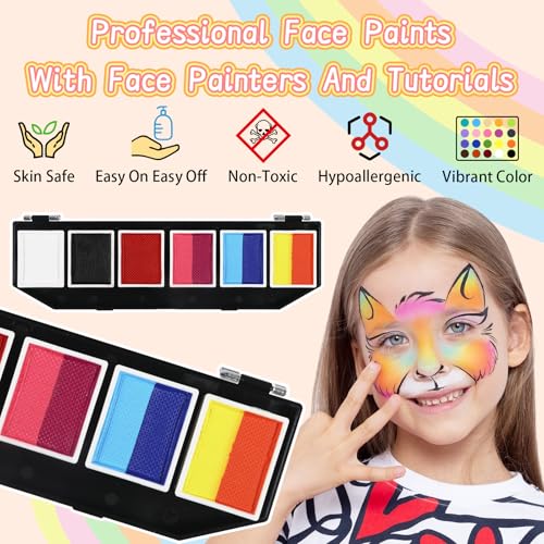 Anka Bella Professional Face Paint（60gm),Water Activated Face Body Painting Kit for Kids & Adults,Hypoallergenic & Non-Toxic,Perfect for Birthday Parties/Halloween/Carnival - color: Six-panel face paint tray