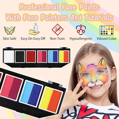 Anka Bella Professional Face Paint（60gm),Water Activated Face Body Painting Kit for Kids & Adults,Hypoallergenic & Non-Toxic,Perfect for Birthday Parties/Halloween/Carnival - color: Six-panel face paint tray