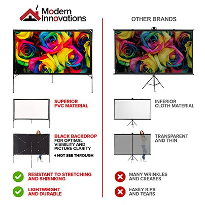 Modern Innovations 80 Inch HD Outdoor Movie Screen, Portable Outdoor Projector Screen and Stand for Indoor or Backyard Use, Foldable Frame, Movie Projection Screens for Travel, Camping, Family Movies