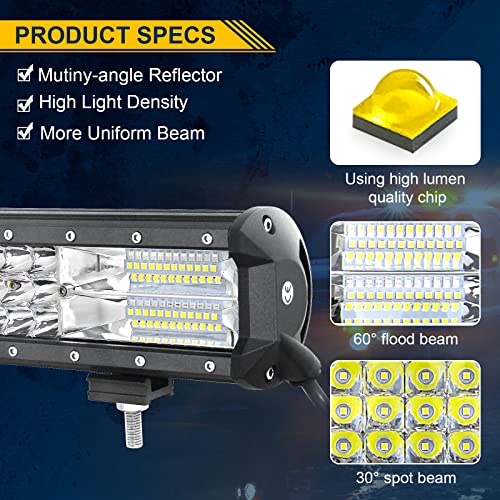 AUXTINGS 18 inch 252W Triple Row 7D Spot Flood Combo Beam LED Light Bar Waterproof LED Work Driving Lights for Vehicle Off Road Jeep ATV AWD SUV 4WD 4x4 Pickup - size: 18 inch 3 row