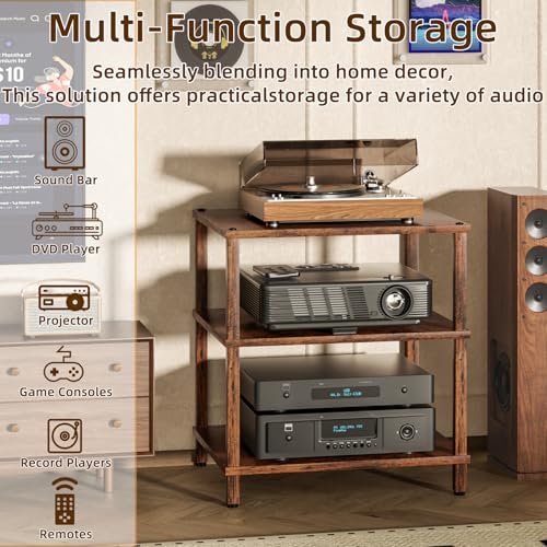 LELELINKY 3-Tier AV Media Player Stand, Brown Stereo Cabinet, Modern Stereo Cabine,Game Console Shelf,Wooden TV Stand,Multifunctional Entertainment Center, Suitable for Home, Conference Room - color: Brown, size: 3 Tier