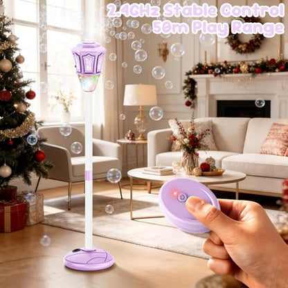 Bubble Machine,Automatic Standing Bubble Maker Machine with Light/Music/Remote,47 Inch Adjustable Height Outdoor Toys for Toddlers Party Birthday, Wedding,Gifts Purple - color: Purple