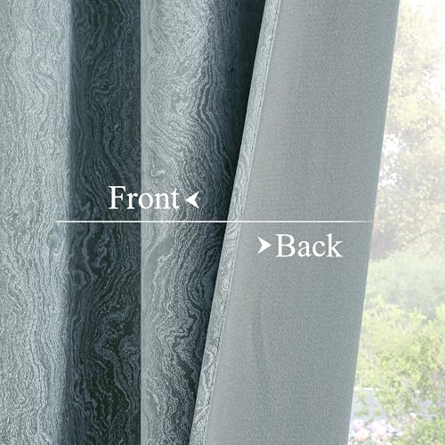 RYB HOME Blue Velvet Curtains 84 inches Long, Back Tab & Rod Pocket Modern Marble Textured Curtain & Drapes for Living Room Bedroom, W52 x L84 inches, Stone Blue, 2 Panels - color: Marble Blue, size: 52"W x 84"L (Pack of 2)