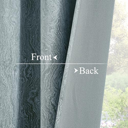 RYB HOME Blue Velvet Curtains 84 inches Long, Back Tab & Rod Pocket Modern Marble Textured Curtain & Drapes for Living Room Bedroom, W52 x L84 inches, Stone Blue, 2 Panels - color: Marble Blue, size: 52"W x 84"L (Pack of 2)