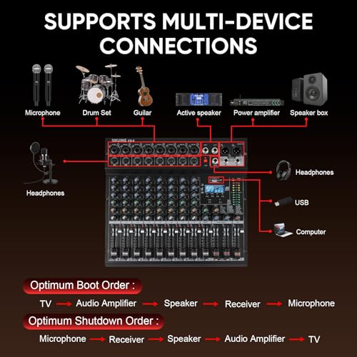 8 Channel Audio Mixer with Bluetooth, 99 DSP Effects - color: 8-Channel