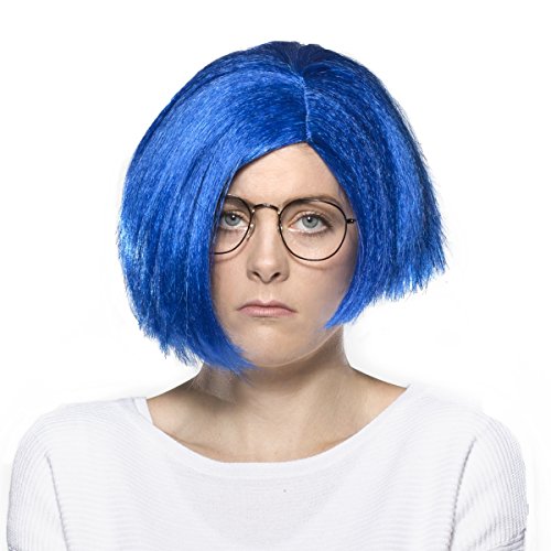 Sadness Inside Out Costume Wig Blue Short Bob Riley Sad Emotion Character - style: Sadness