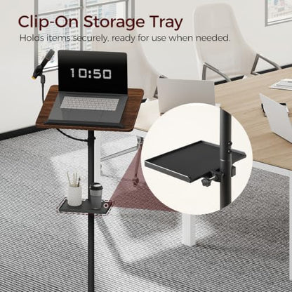 MAHANCRIS Podium Stand with Microphone Stand, Mobile Lectern and Laptop Desk with Storage Tray, 28.9-42.7 Inch Adjustable Height Portable Podium for Classroom, Conference Room, Walnut LPHR4001 - color: Walnut