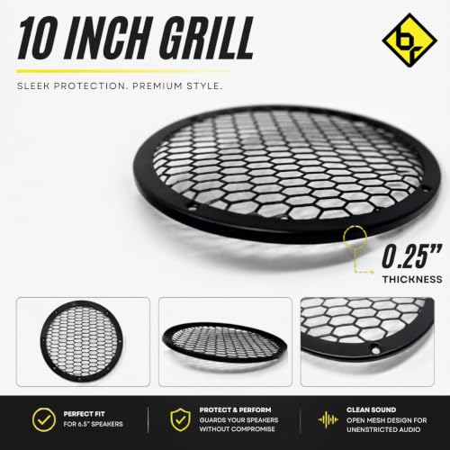 Bass Rockers 10" Metal Speaker Grill Cover HeavyDuty Hex Mesh Protective Grille Guard for 10" Subwoofer/Speakers, Universal Fit, Matte Black,4-Hole Screw/Bolt Mount Car Audio Doors,Pods,Custom Boxes