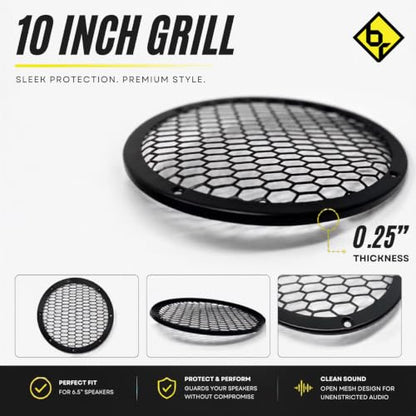 Bass Rockers 10" Metal Speaker Grill Cover HeavyDuty Hex Mesh Protective Grille Guard for 10" Subwoofer/Speakers, Universal Fit, Matte Black,4-Hole Screw/Bolt Mount Car Audio Doors,Pods,Custom Boxes