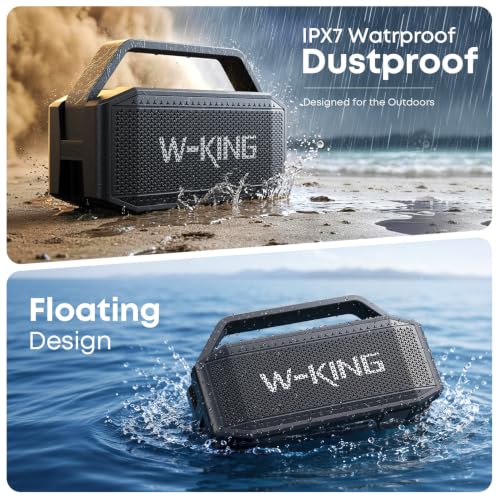 W-KING Bluetooth Speaker, 100W Max IPX7 Outdoor Portable Loud Speakers | 108dB Waterproof Floating Rugged Party Boombox 60W Large Speaker Wireless Subwoofer, 7.2'' Deep Bass Radiator, 40H, EQ TF AUX - color: Black